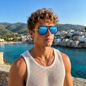 Men’s vintage aviator sunglasses with a classic double bridge design, nostalgic colored lenses (blue/pink/yellow), UV protection, 1970s retro style, trendy accessory that enhances facial features, high-quality men’s eyewear. tiktokshopspringglowup