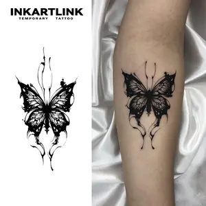INKARTLINK Tattoo Tech, 2 Sheets Large Semi Permanent Tattoo, Adult Art Design Temporary Tattoos, Lasts 1-2 Weeks, Waterproof, Realistic Look, No Adhesive, No Reflection (Dark Butterfly Design)