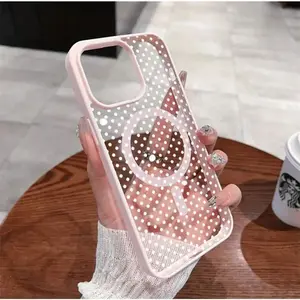 Fashion Transparent Cute White Dot Pattern Magnetic Girl Mobile Phone Case Suitable For IPhone 17 Promax 16 Plus 15 14 13 12 11 Wireless Charging Shockproof Lens Protection Magsafe Mobile Phone Case, Gift.A2620
