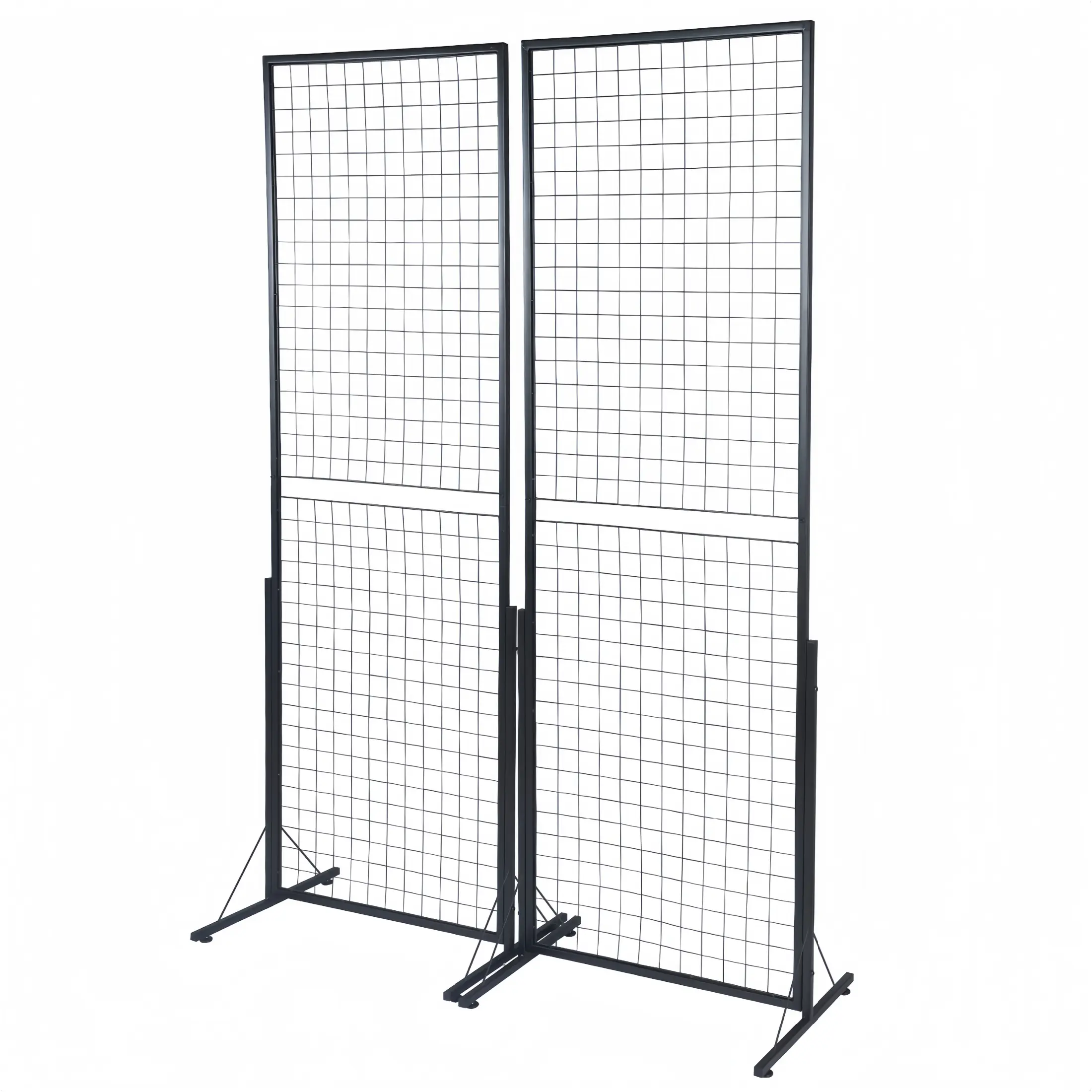 24x68 Inch Grid Wall Panel Standing Line Grid Display Rack with T-Base Rolling Wheels, Freestanding Wire Grid Tower for Retail Store Merchandising