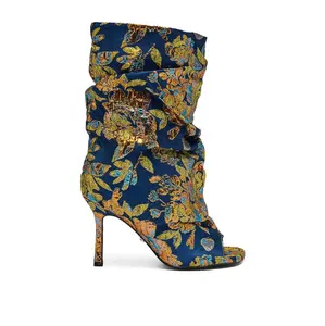 AZALEA ROZSI BLUE MULTI BROCADE OPEN TOE STILETTO BOOTIE