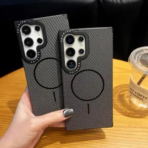 Premium Carbon Fiber Magnetic Case for Samsung Galaxy S25 S24 S23 S22 Ultra Plus Magsafe Charging Reinforced Protection Cover