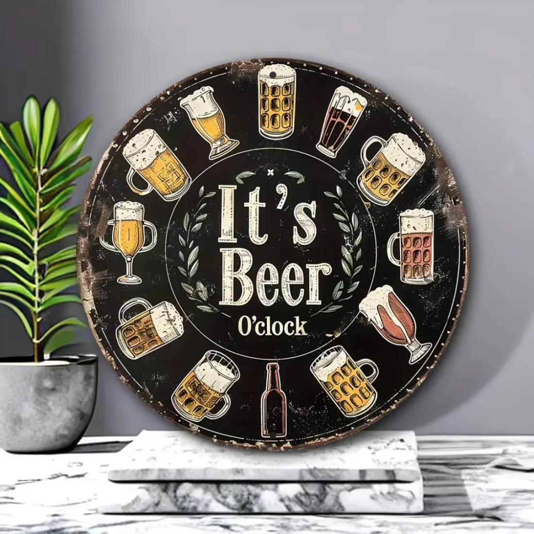It's Beer Time Round Aluminum Sign, Decorative Sign, Vintage Metal Sign, Vintage Garage Signs, Vintage Plaque Decor, Wall Decor for Home Kitchen Office Garage, Home Decor Products, Garden & Patio Decoration, Garden Sculptures & Statues