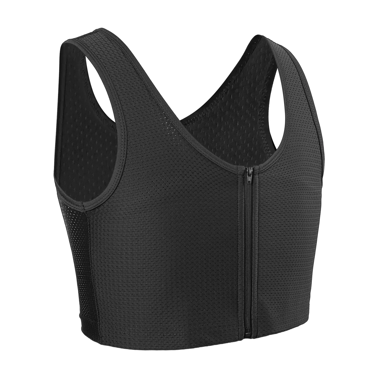 CuteStreet Mesh Chest Binder for Transgender FTM Front Zipper Binder Breathable and Strong Compression Tomboy Tank Top Womenswear Black Activewear