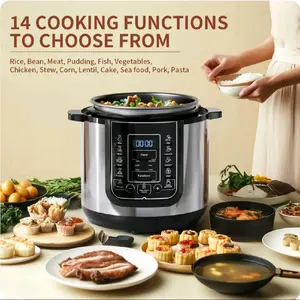6 Qt Electric Pressure Cooker 9-in-1, 14 Presets Instant Multi-Function Pot, Slow Cooker, Rice Cooker, Cake Maker, Non-Stick