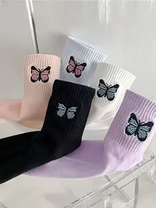 Women's Spring & Fall Knee-High Socks, Cute and Elegant Butterfly Design, Versatile Casual College Style Long Socks, Casual Comfy Socks, Fit, Perfect for Daily Wear