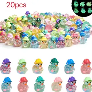 Mini Glitter Duck Decorations, Colorful Resin Glowin Dark Night Light Ducks, Perfect for Gift Bag sand Party Gifts, DIY Ornaments and Accessories