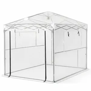 8*6ft Plastic Sprayed Iron Pipe PE Mesh Foldable Greenhouse Shed White eggbeater