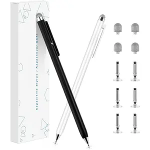 2-in-1 Stylus (Fiber & Disc Tip) Stylus Pens for  Screen, High Sensitivity & Precision Capacitive Stylus Pencil for  Touchscreens & Tablets//ipad/ (2 Pcs-Black/White)