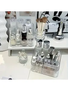 3/4 Grids Transparent Cosmetic & Bathroom Organizer with Dividers, Freestanding Vanity Storage Box for Cosmetics, Skincare & Toiletries, Space-saving & Ideal Gift