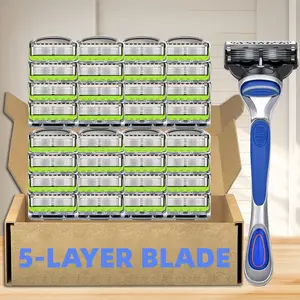 High-Quality Men's Stainless Steel Manual Shaver, 5 Layer Stainless Steel Blades, Rust-Resistant, Easy to Use and Replace, Full Piece Washable