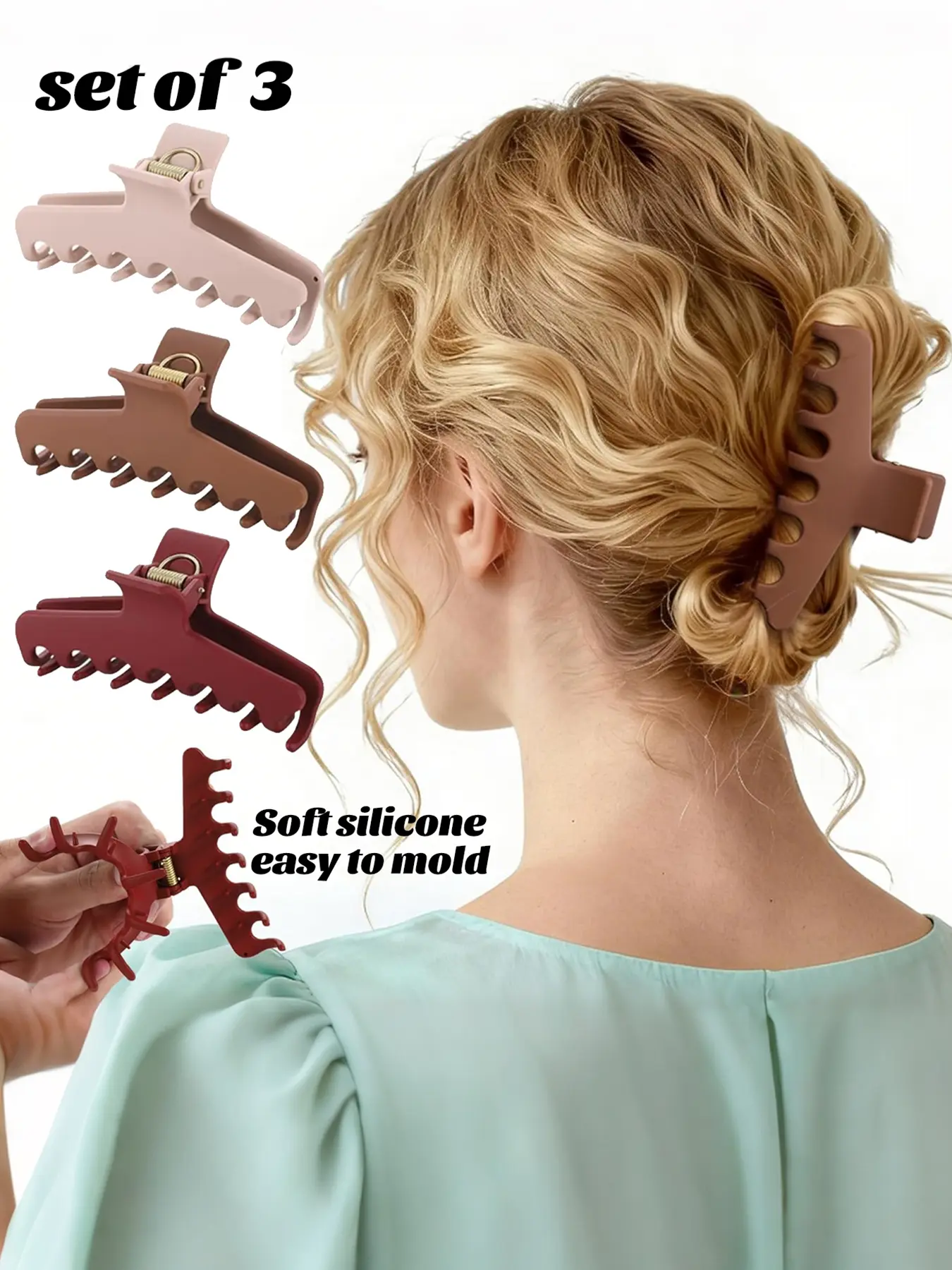 3Pcs Cloud Claw Clips for Women, 4.3 Inch Non-Slip Strong Hold Hair Claws, Durable Silicone Blend, Large Bendable Cozy Hair Clip for Thin/Thick/Curly Hair, All-Day Comfort, perfect gift of elegance & function,for Daily Wedding Party Date Beach Use