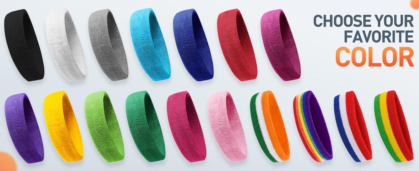 Sweatbands Sport Headbands for Men & Women,Terry Cloth Sweat Band for Tennis, Running, Basketball, Working Out, Exercise- Athletic Sweat Cotton Headband Outdoor