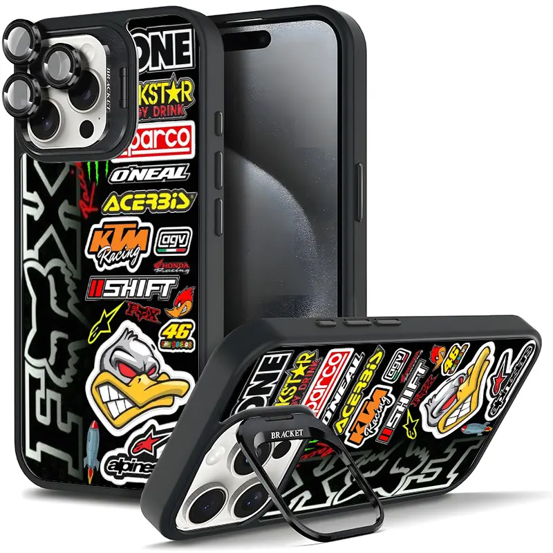 Motocross Racing Sticker Bomb Phone Case (Phone Accessories) for Samsung, iPhone 17/AIR/16/15/14/13/12/11 PRO PLUS MAX, Cool Tough Durable Cover with Metal Lens Frame Film, Bracket Stand, Camera Holder, Full Protection, Gift 11X-L1406