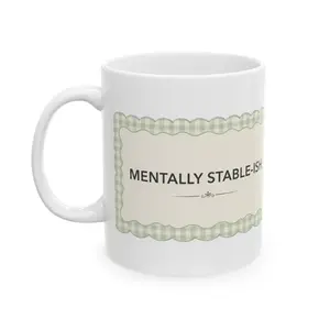 Mentally 50% Stable-ish Mug | Plaid Frame Ceramic Coffee Cup