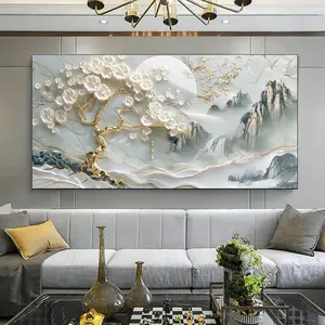 1 piece framed canvas painting - modern white trees and gold leaves, elegant wall decoration for living room and bedroom, dining area artwork |   art wall decoration |   ink art, large canvas wall art, suitable for living room, bedroom, office decoration