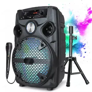 Portable Bluetooth Party Speaker, Loud Sound Deep Bass Wireless Boombox with Large 8" Subwoofer, Colorful Light, Microphone, Remote