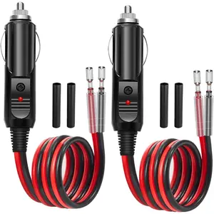2 Pack 12V / 24V 15A Car Cigarette Lighter Plug, 16AWG Heavy Duty Fused Male Plug Adapter with LED Light, Replacement Cigarette Lighter Socket Cord (Black Heat Shrink Tubing Included)