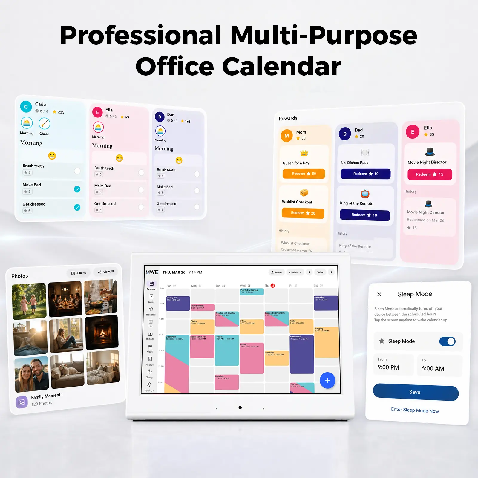 OHYEAHSPIN Upgraded Version Intelligent Digital Calendar Family Wall Planner, No Subscription Fee, WiFi Synchronization, Color-Coded Schedule, Household List And Diet Plan, High-Definition Interactive Touch Screen Intelligent Calendar