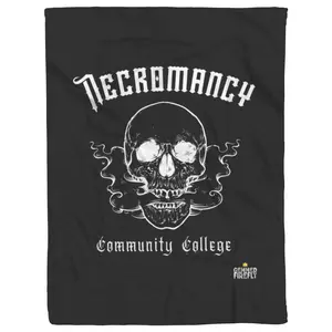 "Necromancy Community College"  Fleece Blanket, Full Print Top, White Underside, Textiles & Soft Furnishings, Bedding, Blankets & Throws 80"x60", Soft, Black