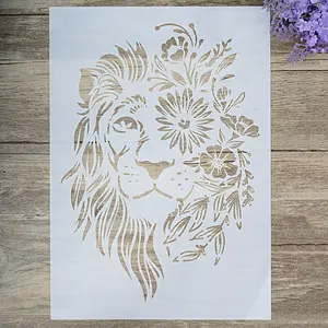 A4 Painting Template, Reusable Hollow Out Lion Pattern DIY Drawing Template, Scrapbooking Painting for Wood Canvas Floor Wall