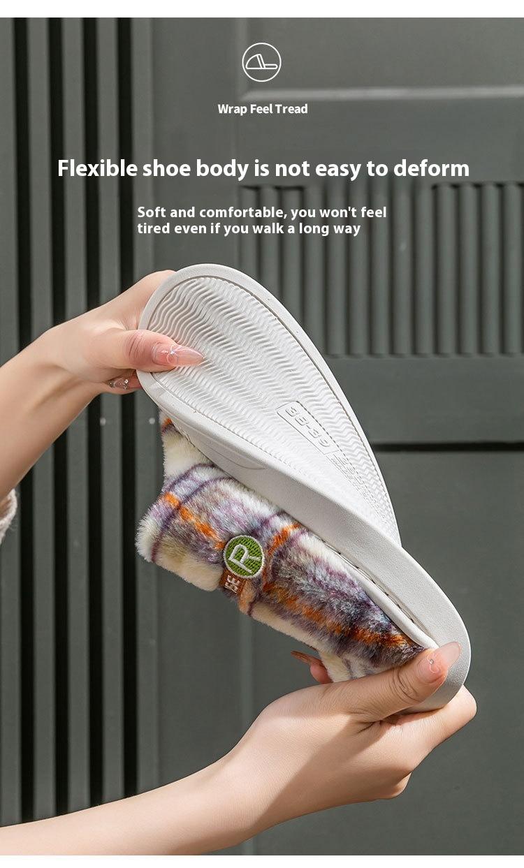 Women's Home Plush Warm Non-slip Plaid Cotton Shoes
