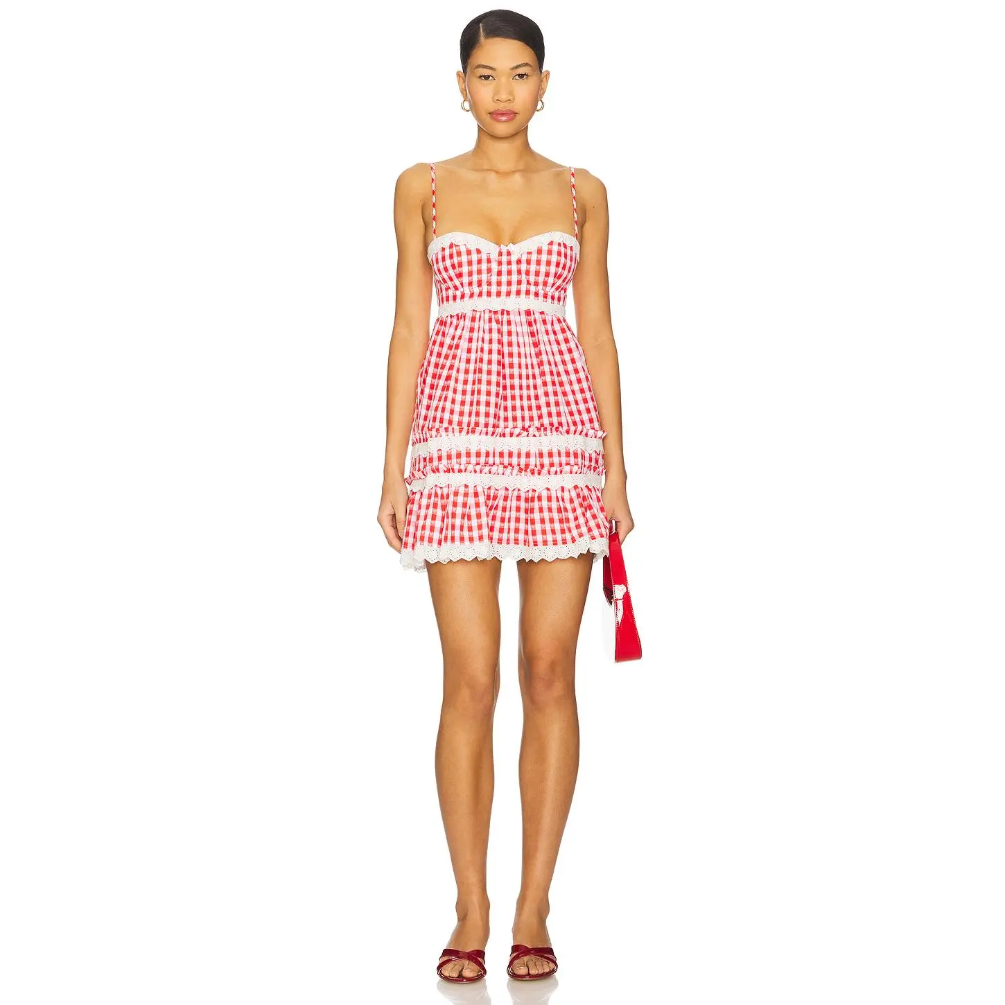 MAJORELLE Roxy Mini Dress in Red & White Check