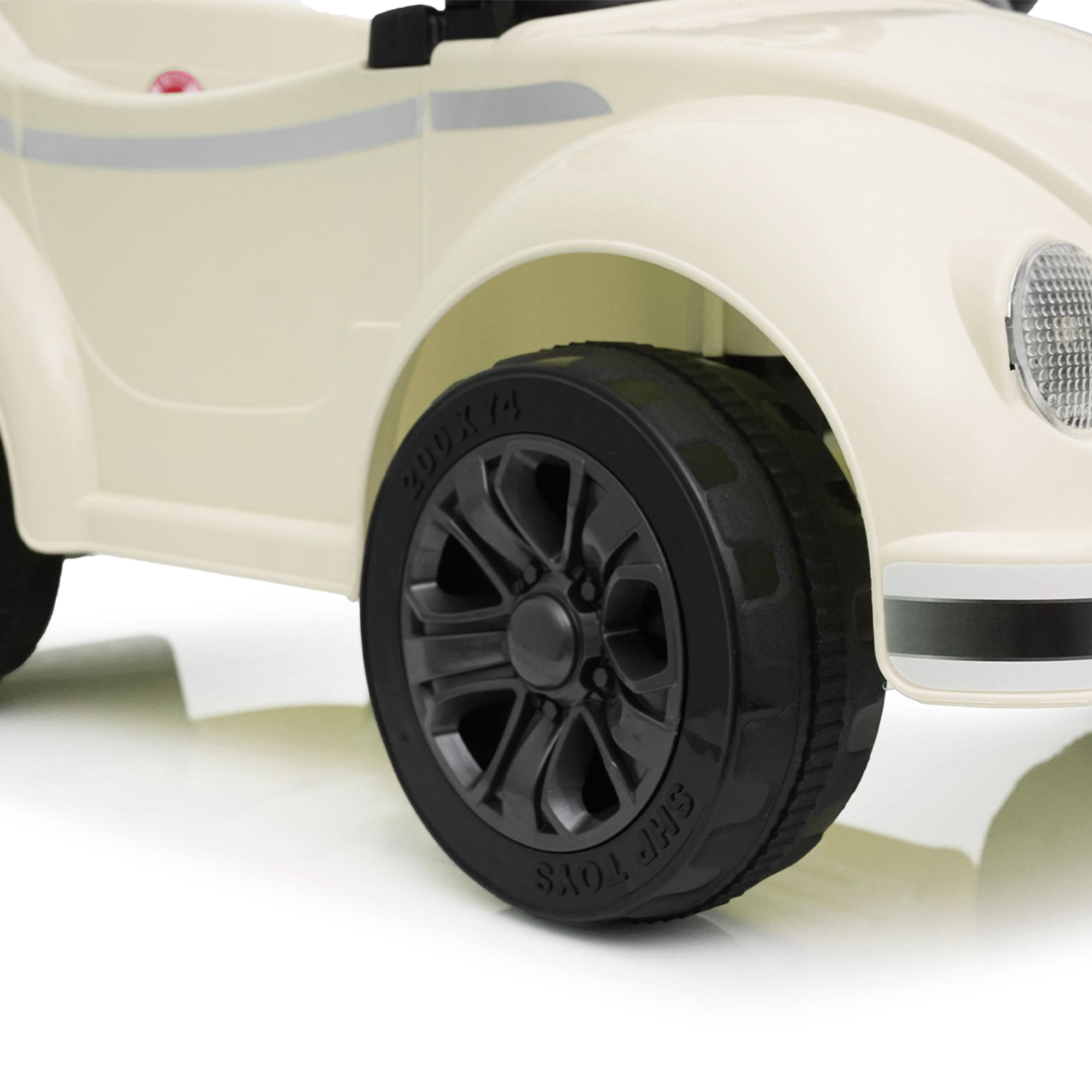 12V Battery-Powered Kids Vintage Beetle Ride-On Car - 2.4G Remote Control, Anti-Tip Design, LED Headlights, Bluetooth USB, Adjustable Speed, Adjustable Safety Seat Belt for 2-4 Years, Backyard Lawn Fun & Children Development