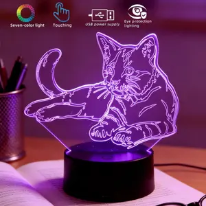 1pc 3D Colorful Dream Cat LED Night Light, Touch Control USB Powered Decorative Table Lamp, Cozy Bedroom and Office Atmosphere Light