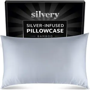 Silvery Silver Infused Pillowcase - Made from Ultra Soft & Cooling 400-Thread Viscose from Bamboo - Breathable Pillow Case with Thermoregulating Silvery Technology, Size Queen