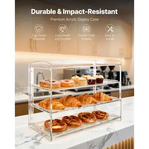 VEVOR Bakery Display Case, 2-Tier Commercial Countertop Pastry Display Case, Clear Acrylic Bread Box for Kitchen, Party Cake Cabinet with Magnetic Rear Door for Cookie Dessert Donut, 22x 14x 14