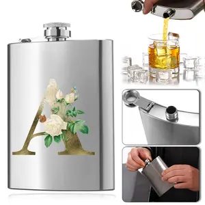8oz Stainless Steel Hip Flask | Thin Pocket-Sized Liquor Container with Screw Cap | Portable Drinkware for Camping & Outdoor Activities | Golden Flower & 26 Letters Pattern Options
