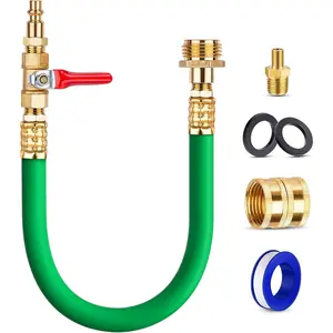 Brass RV Winterizing Kit with Schrader Valve Blow Out Plug, 17 Inch with 3/4" GHT & 1/4" NPT Quick Connect Plug, Sprinkler Blowout Adapter for Camper, Travel Trailer