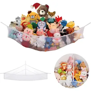 X-Large Stuffed Animal Net Hammock Corner (Min 3’6" Right-angled Corner Space Each Side) Toy Organizer for Plushies Hanging Holder for Organizing your Teddy and Squishmallow (White, X-Large) Hangable
