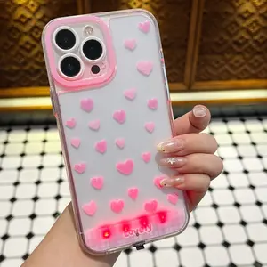 Voice controlled luminous pink heart-shaped phone case cartoon phone case, personalized call luminous girl phone case, couple style phone case Cover, Accessories, suitable for iPhone 17 16 15 14 13 12 11Pro Max, flash LED light