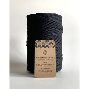 4mm 3 Ply Macrame Cord 3 Strand Twisted Cotton Craft Rope - Black Fiber Art String