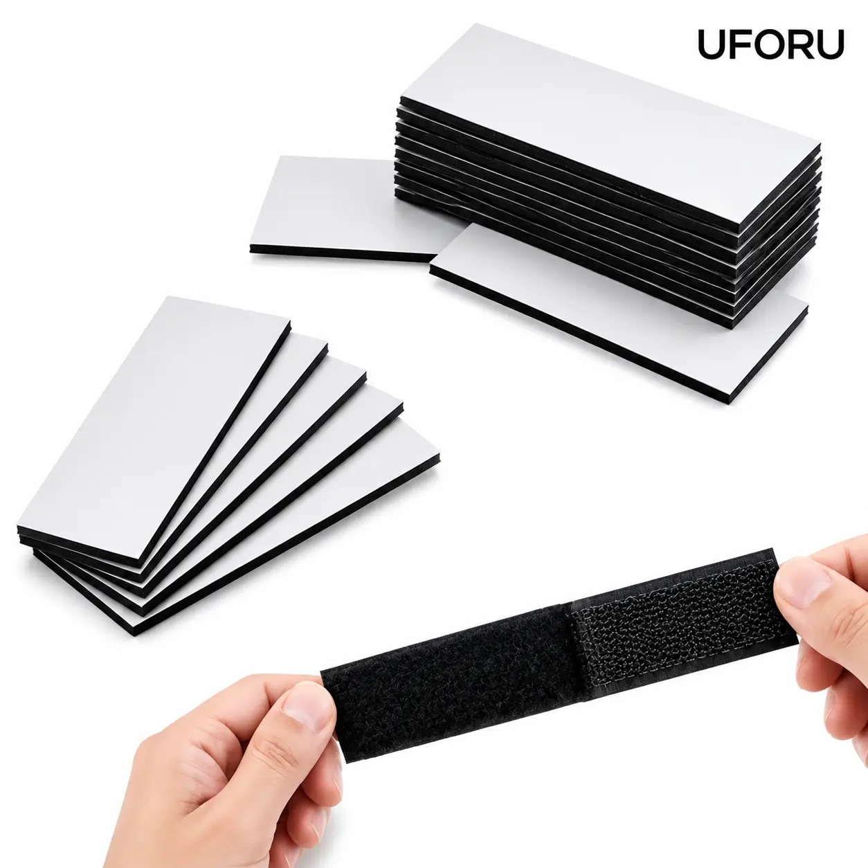 UFORU 100/200 pieces self-adhesive double-sided hook-and-loop Velcro strips, wall mounting adhesive tape for hanging picture frames, cable organization, dorm room home office storage, universal fastening Velcro for camping and outdoor furniture equipment