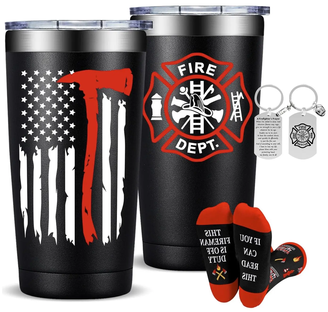 Firefighter Gifts For Men, Tumbler With Handle Lid and Straw, Thin Red Line Flag Design for Fireman,Firefighter Graduation Gifts, First Responder Birthday Gift,Fire Fighter Travel Mug Coffee Cup