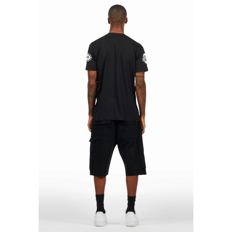 Amos Black/White T-Shirt/Denim Short Set