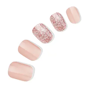 DASHING DIVA Honey Sparkle Instant Press-Ons | Medium Square - Soft Tan with Rose Gold Glitter