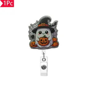 Cute Ghost Badge Reel with Retractable Structure, Metal Clip for Hanging ID Cards, Wizard Hat Design, Perfect for Office Use