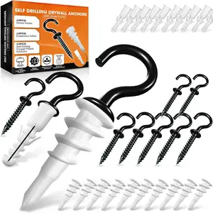 [Upgraded] Screw Hooks with Self-Drilling Drywall Anchors, Plastic Expansion Tubes Included, Heavy Duty Eye Hook, Screw in Hook for Hanging Plants, String Lights, Cup, Key