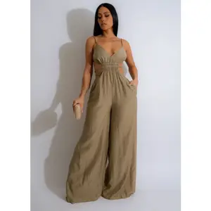 summer autumn clothes Women Sleeveless Strap Backless Wide Leg Long Jumpsuits 2025 Summer Beach Street Sexy Outfit Rompers