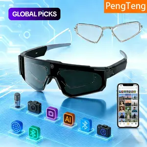 Smart Sports Glasses with 8MP Camera, 2K Photo/1200P Video Recording, IP54 Waterproof Wireless Audio Bluetooth Glasses with Headphone, Outdoor Sports Polarized Sunglasses with AI Voice Assistant, UV Protection Eyeglass, Sunglasses with cameras