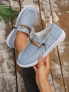 Women's Fashionable Denim-effect Light Wash Design Slip on Sneakers, Walking Shoes, Casual Comfortable Round Toe Flat Shoes for Daily Wear, Female All-match Shoes for Daily Wear, Girl