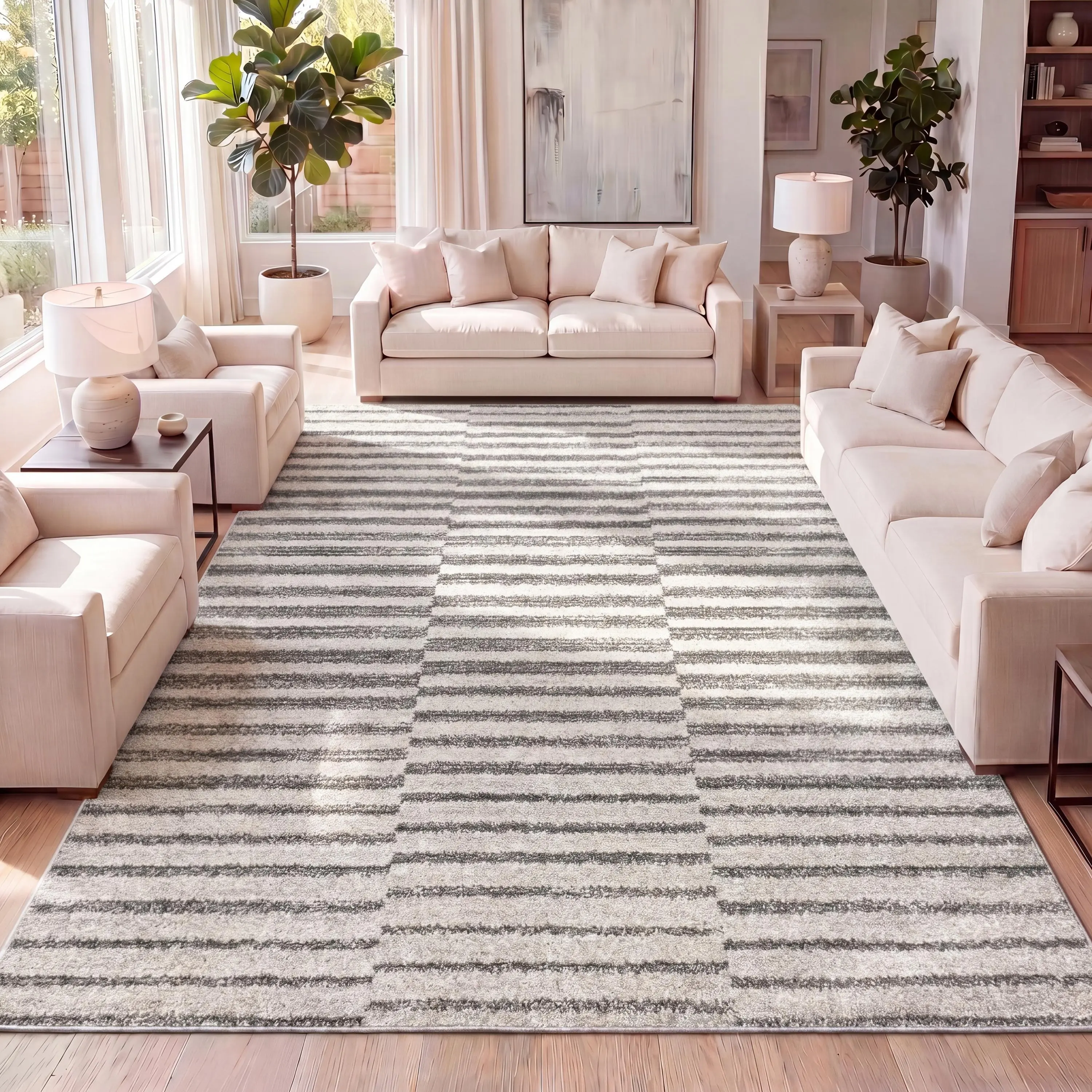 JONATHAN Y Lyla Offset Stripe Indoor Area Rug; for Living Room, Kitchen, Bedroom, Dining Room, Office