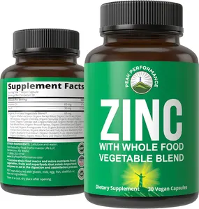 Vegan Zinc Supplement with Vitamin C + Whole Food Blend of 25 Vegetables and Fruits for Max Absorption. Zinc Supplements 30mg Capsules, Pills, Tablets, Vitamins for Adults Both Men and Women