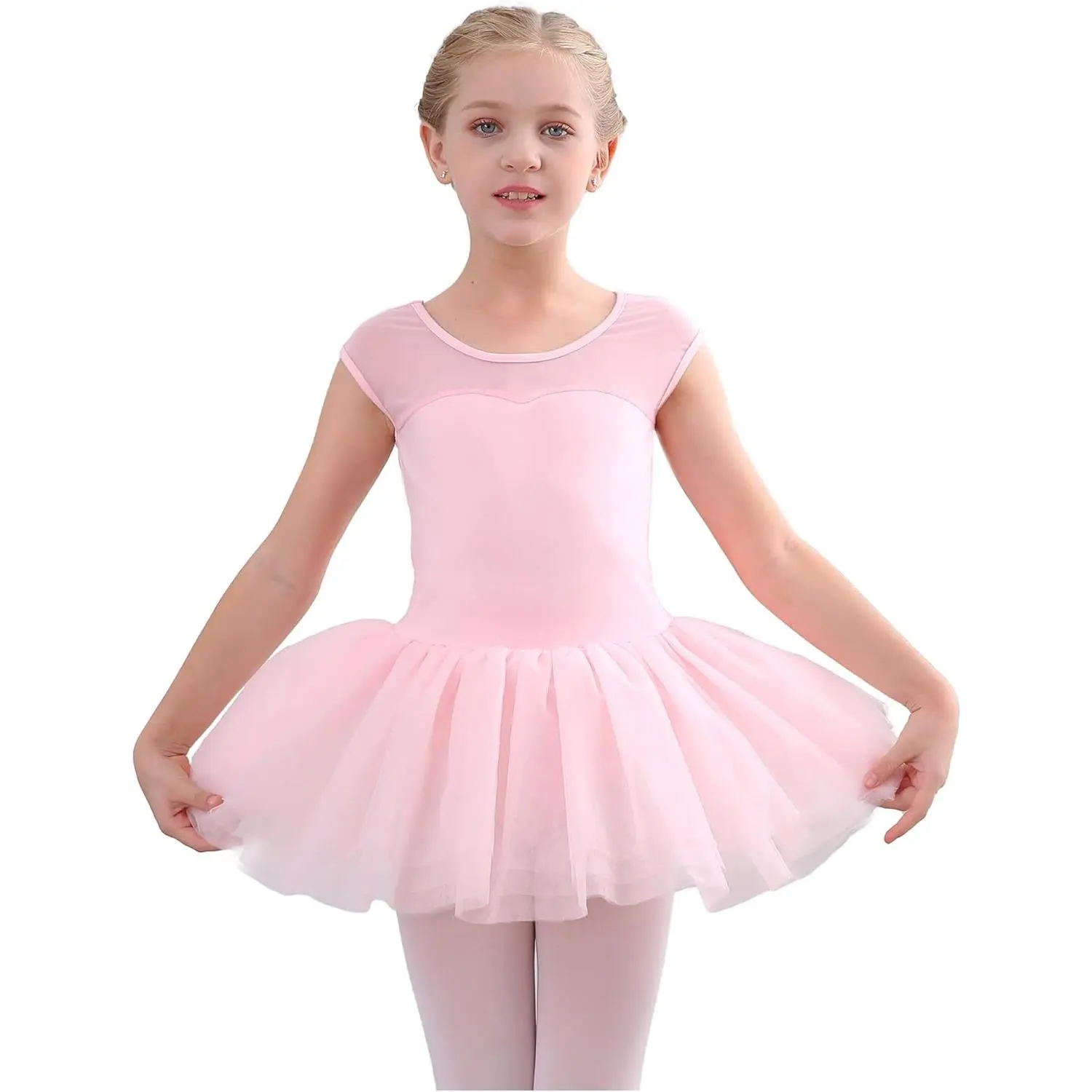 Breathable Cotton Blend Heart Neck Girls Ballet Leotard-Skirt, Toddler & Big Girls Ballet Wear Dance Outfit for Practice & Performance (Ages 2-12)