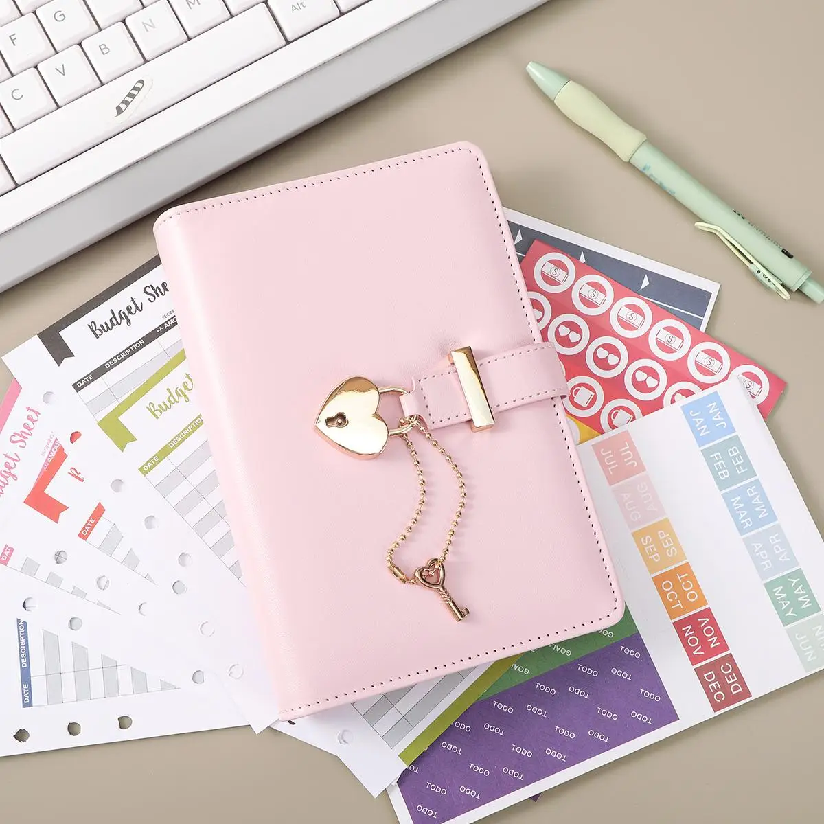 Budget Binder With Lock Planner Organizer With Key Envelope System Pu Leather With Zipper Pockets And Planer Paper For Money Saving