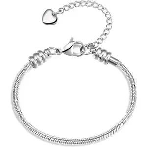 NanMuc Women Snake Chain European Charm Bracelet with Lobster Clasp Beads for Jewelry Length 6"-11" with 2" Extension Chain